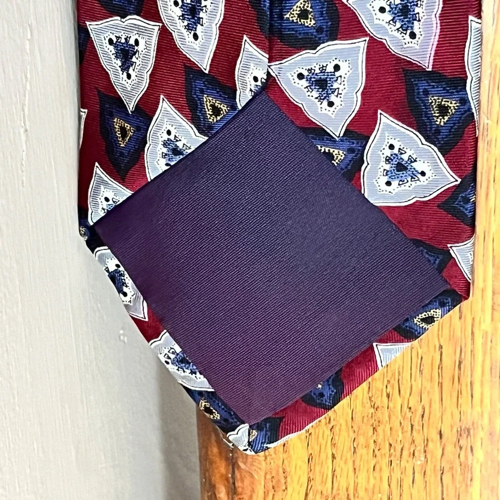Vintage Mens Jack Wood Ltd. Silk Tie Burgundy/Navy‎ Blue/White